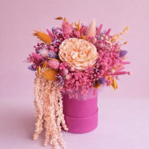 flowerbox z wieczną różą – fuksja i brzoskwinia